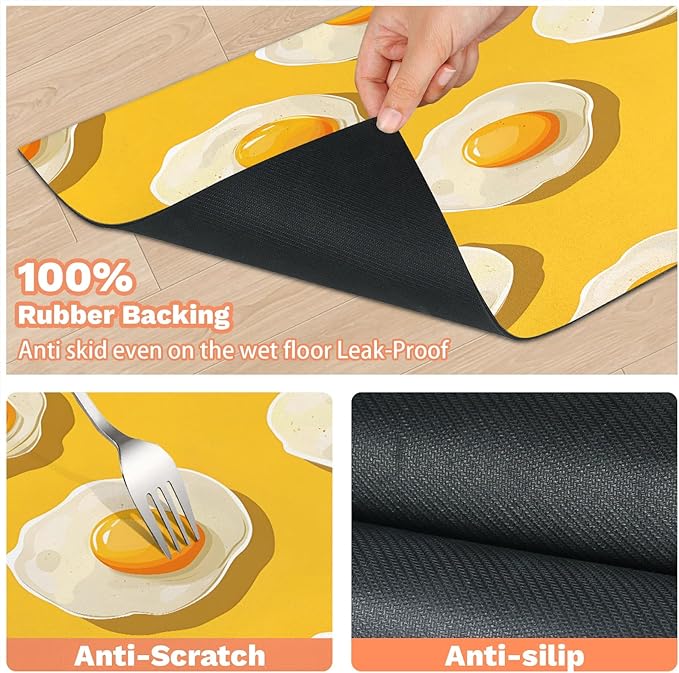 Cartoon Egg Dog Food Mat for Floors Absorbent Dog Bowl Mat for Food and Water Dispenser Quick Dry Cat Food Placemat Pet Supplies 12" x 20", Cute Fried Egg