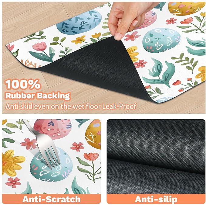 Easter Eggs Dog Food Mat for Floors Absorbent Dog Bowl Mat for Food and Water Dispenser Quick Dry Cat Food Placemat Pet Supplies 16" x 24", Colorful Floral