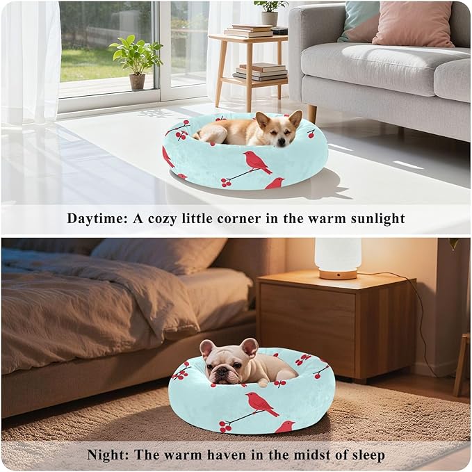 Pet Dog Bed Anxiety Relief fluffier Puppy Beds for Medium Size Pets Supplies Red Bird Stripes