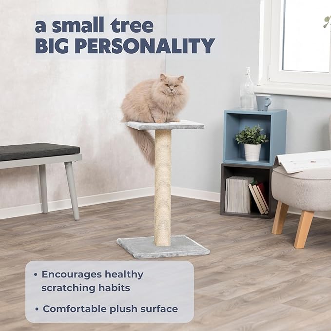TRIXIE Espejo Cat Scratching Post 27.2 Inch - Cat Scratcher with Soft Fabric Covering Base and Durable Sisal Rope - with Resting Platform - Gray
