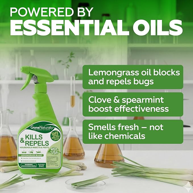 Lemongrass Oil Spray for Bugs– Insect Repellent & Bug Spray for Home– Kills & Repels Ants, Roaches, Spiders, Flies, Mosquitoes & More– Safe for Kids & Pets– Indoor & Outdoor Use (16oz)