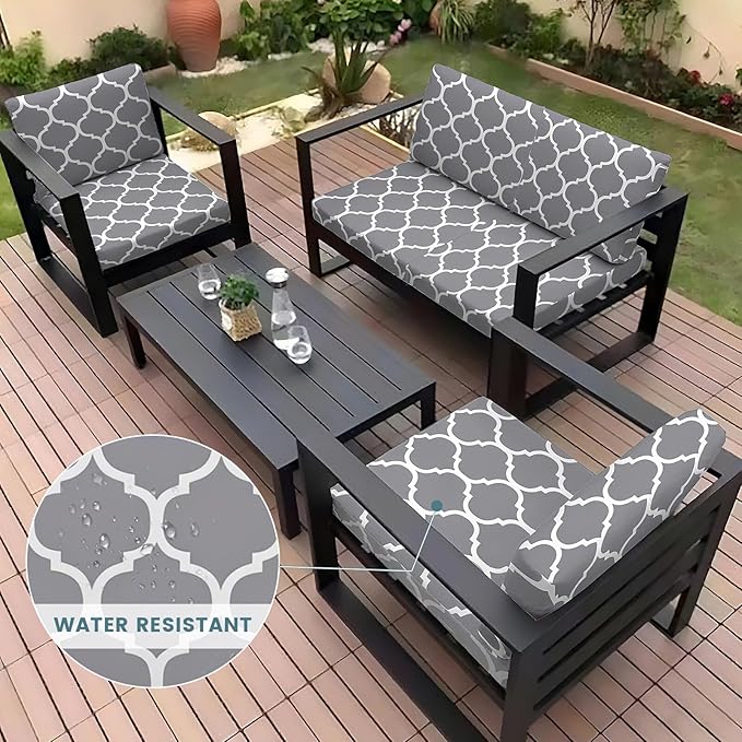 HANDONTIME 8Pcs Patio Cushion Covers Stretch Outdoor Couch Cover Replacement Cushions for Outdoor Furniture Waterproof Patio Furniture Covers for Pets Sofa Cover Washable (Grey Stiped,Cover Only)
