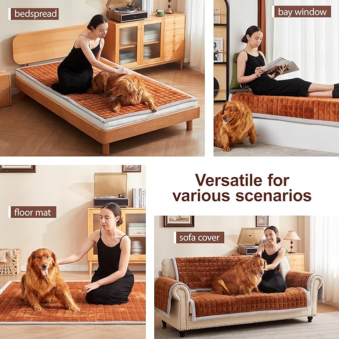 Couch Cover for Dogs Washable,Anti-Slip Back Cat Mat Pet Pad Blanket for Furniture Protector,Fuzzy Pet Sofa Cover for 3 Cushion Couch Sofa Pets Friendly (Curry, 1pc/36"x80"/Seat Cover)