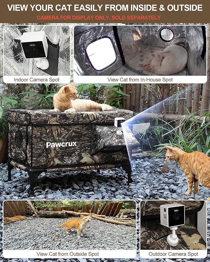 Weatherproof Heated Cat House for Outdoor in Winter, Heated Cat Bed Kitty Shelter with Cat Heating Pad, Insulated & Safe Escape Door, Warm House for Outside Stray Cat(Leaf Color, 17.7"x25.5"x17.9")