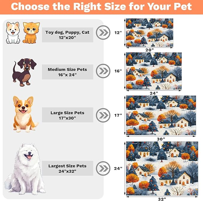 Village Hills Dog Food Mat for Floors Absorbent, Quick Dry Water Dispenser Mat for Food, Water, Pet Supplies 16" x 24", Fall Tree