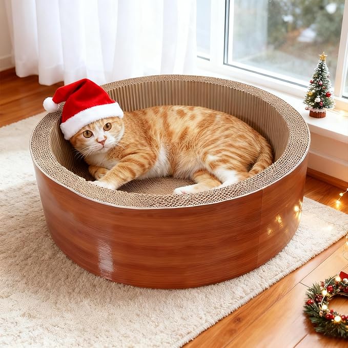 Cat Scratcher Post & Board, Round Cat Scratching Lounge Bed, Durable Pad Prevents Furniture Damage, 17.32'' x 17.32''x 6.11''