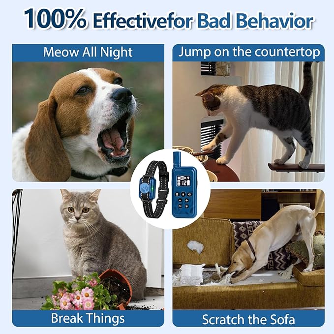 Small Shock Collar for 2 Dogs, Ultra-Light & Thin Shock Collar for Small Dogs 5-15lbs, Beep, Vibration and Shock with Safety Lock, IPX7 Waterproof, Blue and Green