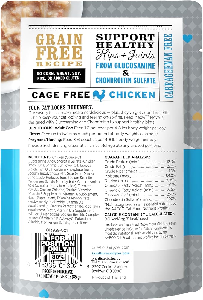 I and Love and You Feed Meow Move Wet Cat Food - Chicken - Hip & Joint Support Grain Free, Shredded,3oz Pack of 12