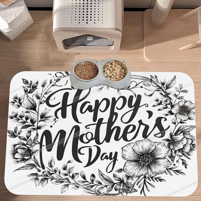 Pet Feeding Mat Absorbent Dog Mat for Food and Water Bowl Dog Accessories Happy Mother's Day Floral Gift for Mom Kv Pet Supplies Dogs Quick Dry Cat Water Dispenser Mats 24x16In