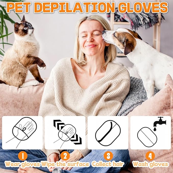 Pet Hair Removal Glove for Cats & Dogs, The Magic Brush Pet Hair Remover, Reusable Electrostatic Pet Hair Remover Glove, Bye Bye Pet Hair Drama, for Laundry, Couch, Carpet, Car Seat(3set)