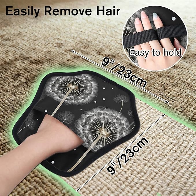 Reusable Pet Hair Removal Glove White Dandelions Magic Brush for Cat & Dog Hair Remover for Car, Sofa, Bedding, Clothes - 9x9 Mitt Washable