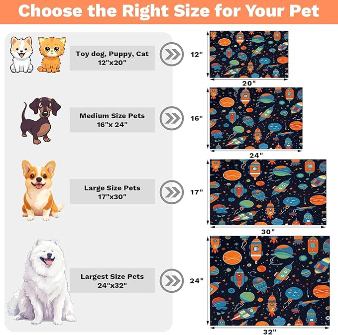 Outer Space Dog Food Mat for Floors Absorbent, Quick Dry Water Dispenser Mat for Food, Water, Pet Supplies 12" x 20", Rocket Planets