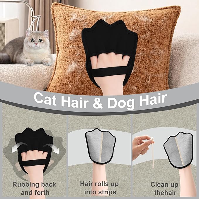 RCL Pet Hair Removal Glove, Upgraded Reusable Electrostatic Pet Hair Remover Mitt for Cats & Dogs, 5-Finger Design Grooming Glove for Sofa, Clothes, Carpet, Car Seat (1pc, Black)