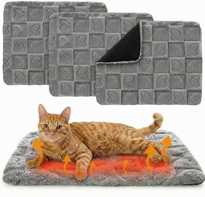 3 Pack Self Warming Cat Bed Mat Self Heating Dog Pad Reflects Body Warm Thermal Pet Pad Washable Non Slip Crate Kennel Bed Mat for Indoor Outdoor, 20 x 15 Inch(Gray)
