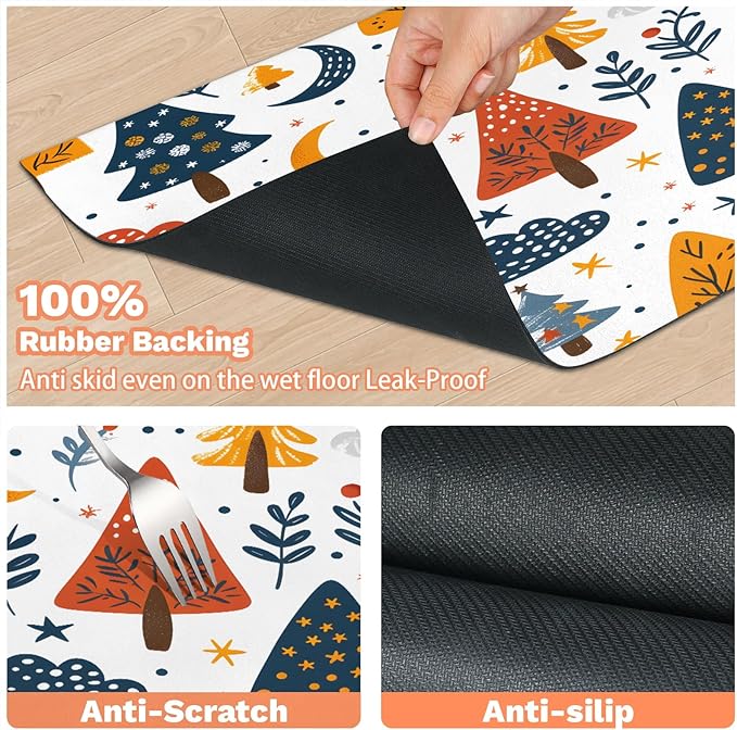 Christmas Tree Dog Food Mat for Floors Absorbent, Quick Dry Water Dispenser Mat for Food, Water, Pet Supplies 16" x 24", Flower