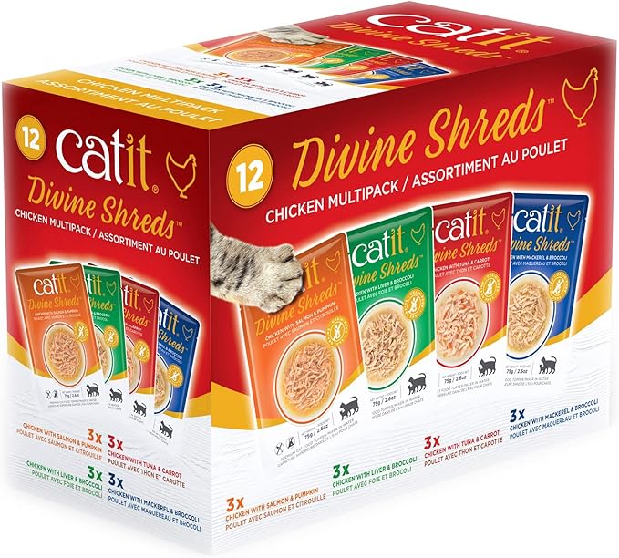 Catit Divine Shreds Premium Cat Food Topper, 12 Pack, Chicken