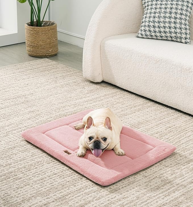 Made4Pets Dog Crate Pad Bed for Small Dogs, Washable & Reversible, Anti-Slip Kennel Mat for Cozy Sleeping, Soft Fluffy Dog Bed for Indoor & Outdoor Use, 24"x18", Pink