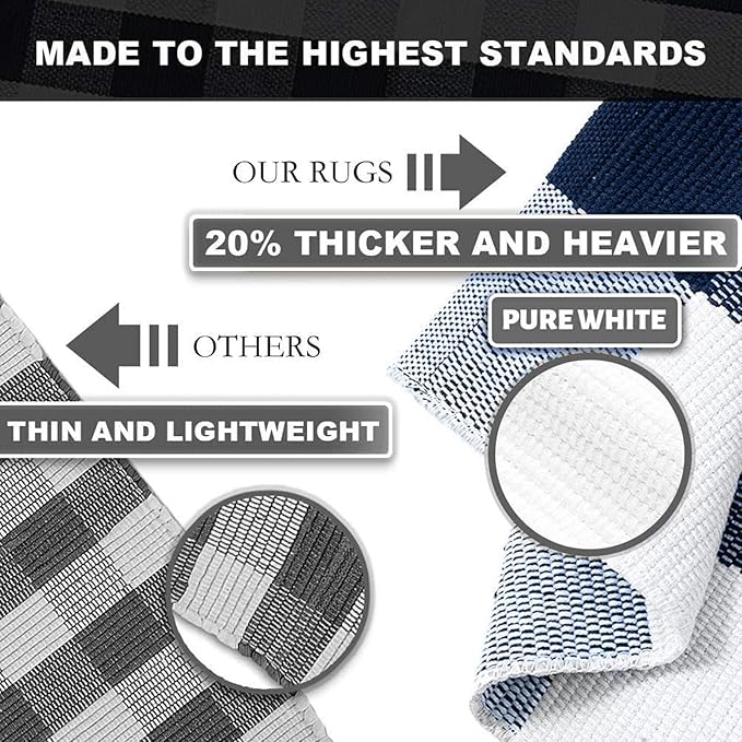 KOZYFLY Buffalo Plaid Area Rug 4 x 6 Ft Navy and White Checkered Rug Washable Outdoor Rugs Cotton Rugs for Bedroom Front Door Mat Carpet for Front Porch Living Room Dining Room Kitchen