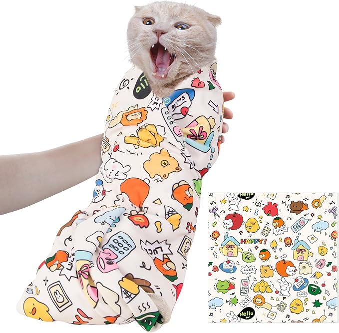 31.2" Self-Adherent Cat Wrap for Cutting Nails, Anti-Runaway Scratch Bitten Adjustable Cat Swaddle Wrap for Stress-Free Nail Trimming,Bathing,Cat Grooming Supplies