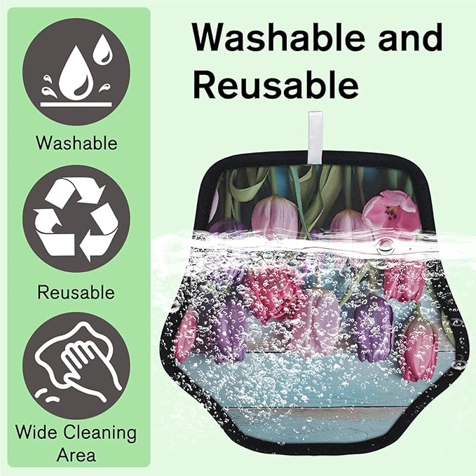 Reusable Pet Hair Removal Glove Tulip Farmhouse Magic Brush for Cat & Dog Hair Remover for Car, Sofa, Bedding, Clothes - 9x9 Mitt Washable