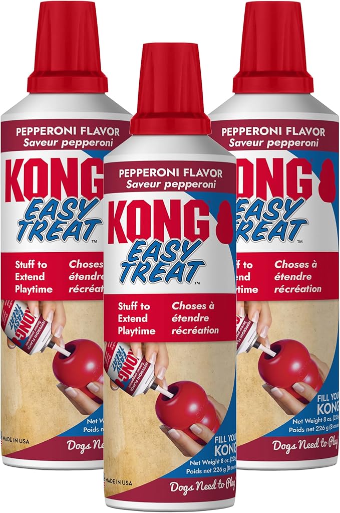 KONG Easy Treat Dog Paste 3-Pack – Mess-Free Stuffing Toys, Training & Reward Treats, Made in USA, Highly Digestible, No Refrigeration Needed (Pepperoni)