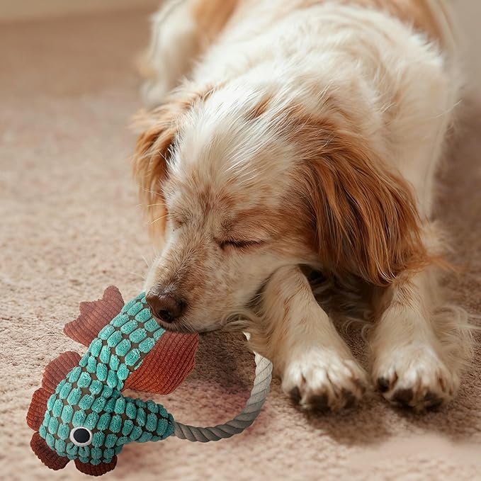 Plush Wrinkled Squeaky Dog Toy,2-Pack The Best Durable Teething Puppy Rope Chew Toy Keeps Them Busy Playing Hide-and-Seek Suitable for Puppy, Medium Dogs and Large Dogs (Blue&Green)