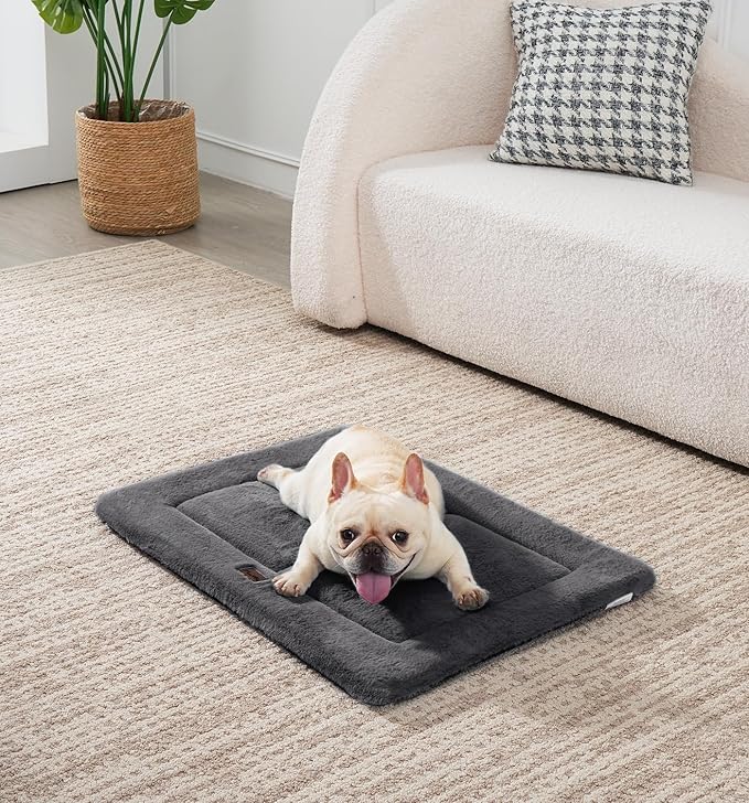 MADE 4 PETS Dog Crate Pad Bed for Small Dogs, Washable & Reversible, Anti-Slip Kennel Mat for Cozy Sleeping, Soft Fluffy Dog Bed for Indoor & Outdoor Use, 24"x18", Dark Gray