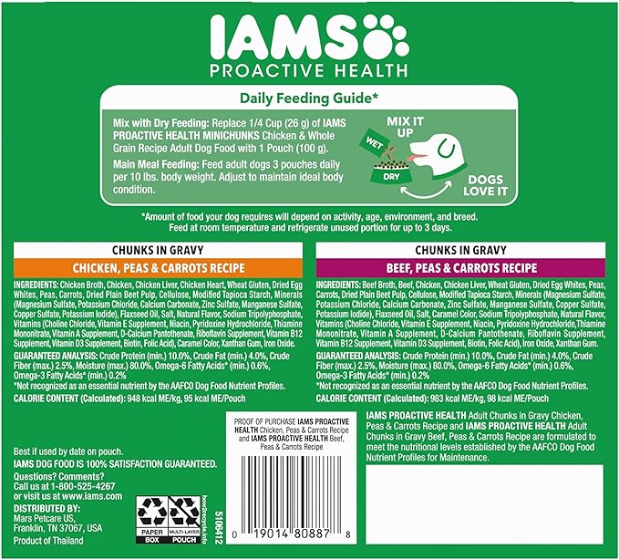 IAMS Proactive Health Adult Wet Dog Food Variety Pack, 3.5 oz. Pouch, (8 Count) (Pack of 2)