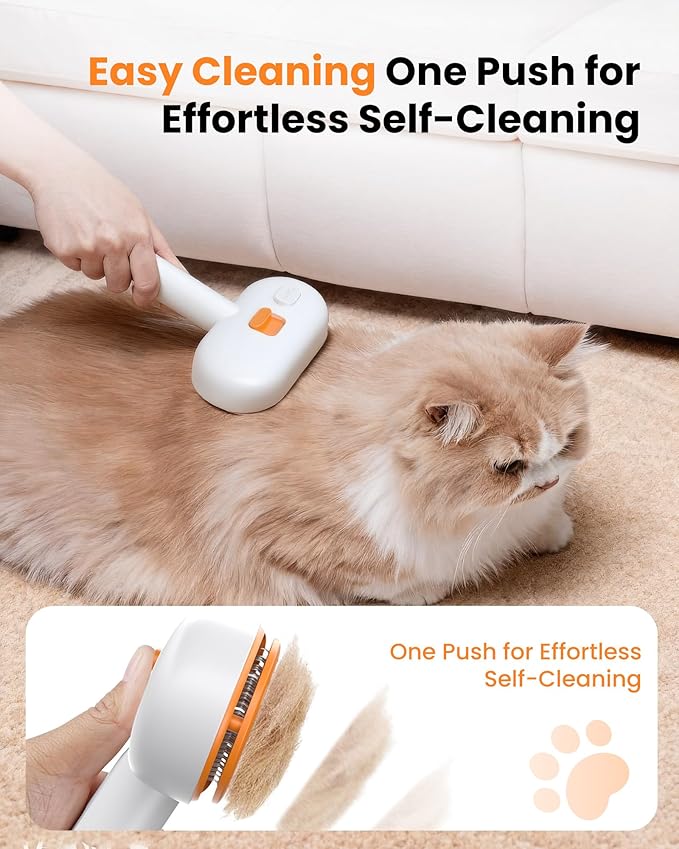 Cat Steam Brush with Waterless Shampoo, 3-in-1 Pet Steam Brush for Dog, Self Cleaning Pet Spray Hair Removal Comb for Long Haired Pets, Cool Mist Only