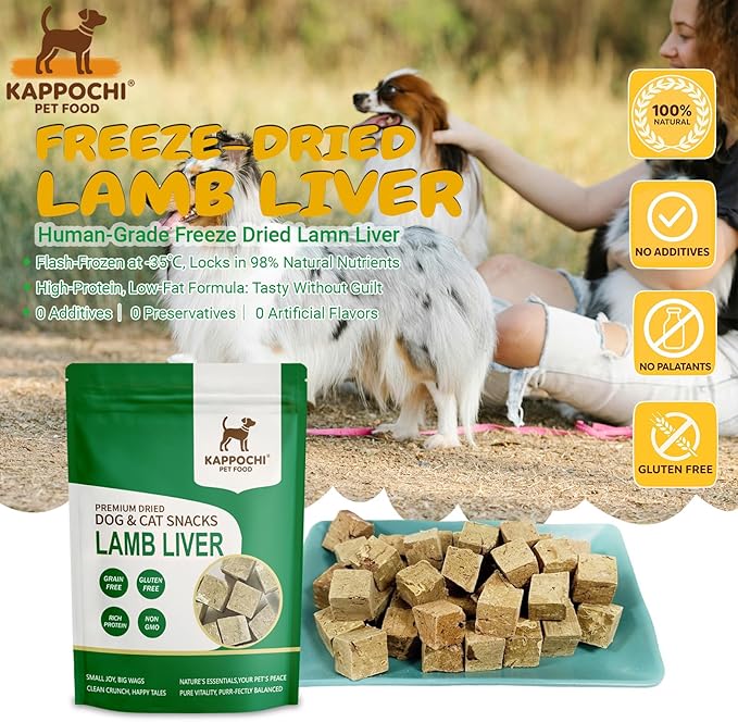 Freeze-Dried Lamb Liver Cube Dog Treats, 3.5oz(100.0g), 100% Single Ingredient, High Protein Training Treats, Natural & Raw, No Additives, Grain Free, Gluten Free
