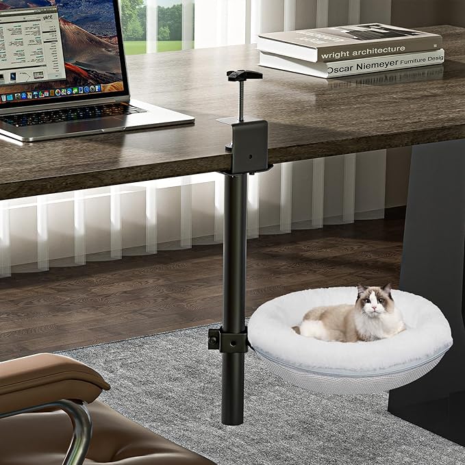 Cat Bed for Desk Removable Cushion Pet Desk Bed for Home Office, Comfortable Cat Perch for Indoor Kitty Max 40 LBS, 360° Rotating & Height Adjustable