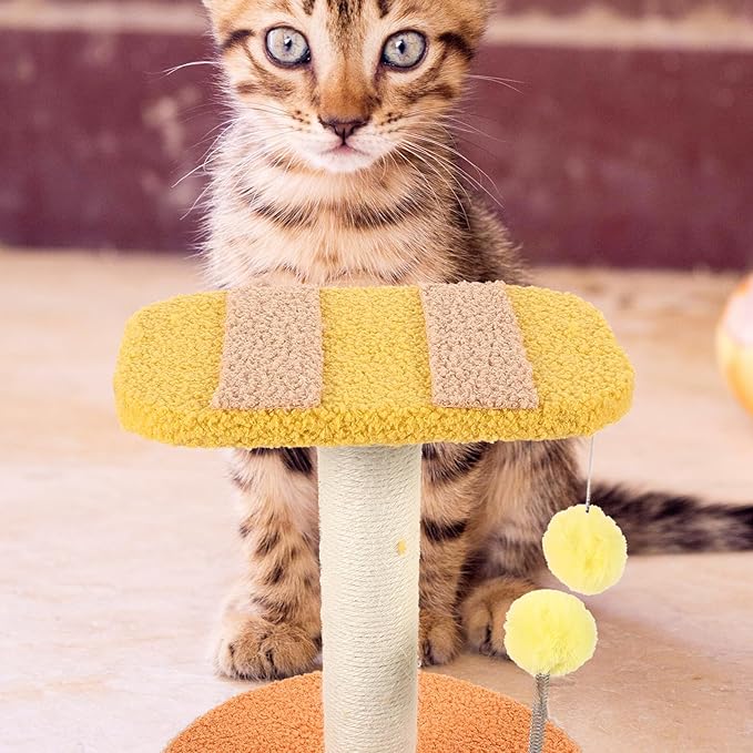 Toyvian Adorable -Shaped Cat Scratching Post with Integrated Climbing Pole, Wear-Resistant Floor Scratching Pole for Small Cats and Kittens Indoor Activity