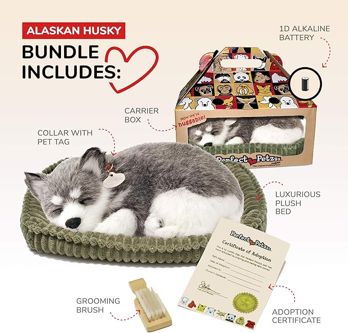 Original Petzzz Alaskan Husky, Realistic Lifelike Stuffed Interactive Pet Toy, Companion Pet Dog with 100% Handcrafted Synthetic Fur