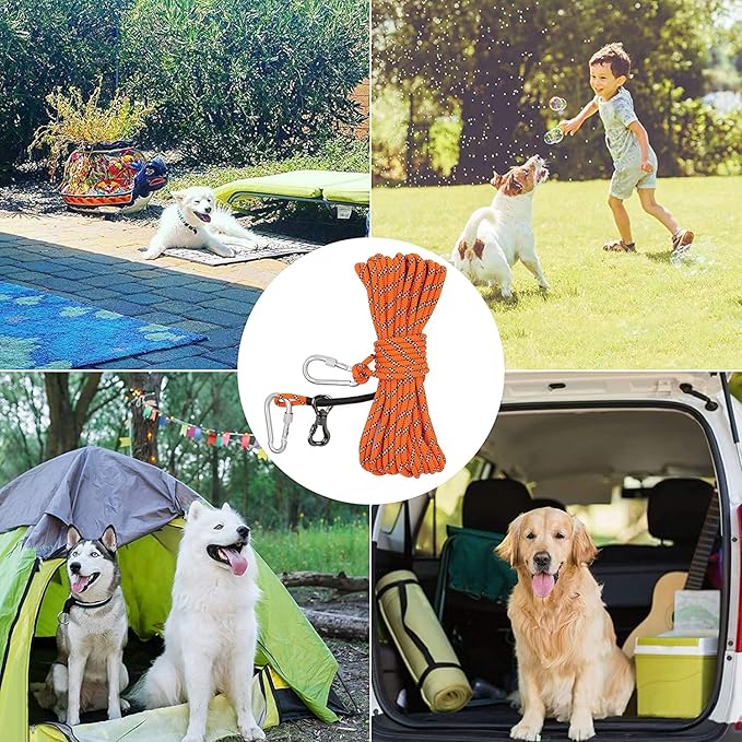 XiaZ Dog Tie Out Cable for Camping, 100ft Portable Overhead Trolley System for Dogs up to 200lbs，Dog Lead for Yard, Camping, Parks, Outdoor Events,5 min Set-up