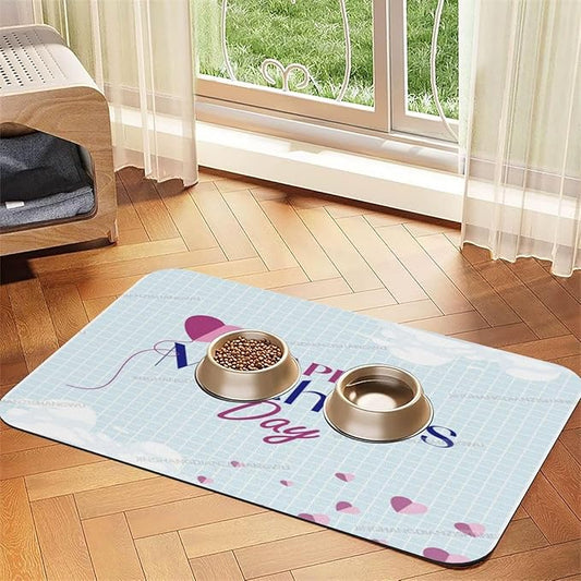 Dog Food Mat for Floors Absorbent Quick Drying Happy Mother's Day Floral Gift for Mom Hd Pet Cat Food Mat Easy-to-Clean Pet Feeding Mats Dog Bowl Mats 24x16In