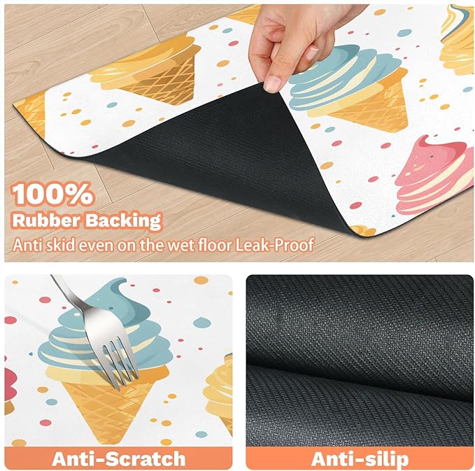 Ice Cream Dog Food Mat for Floors Absorbent Dog Bowl Mat for Food and Water Dispenser Quick Dry Cat Food Placemat Pet Supplies 24" x 32", Colorful Dot