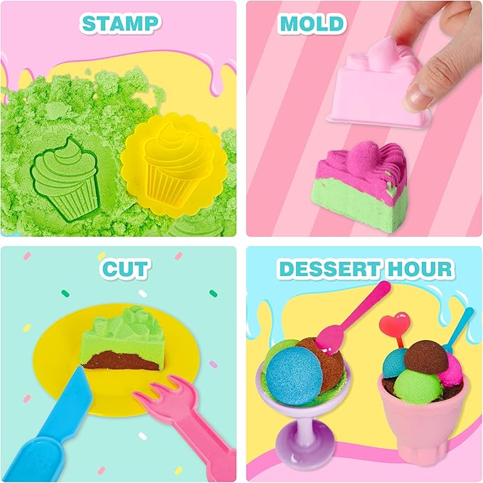 Sensory Bin,Ice Cream and Cakes Sensory Kit,Kids Play Sand Kit,Sandbox with Sensory Sand Girls and Boys,Sensory Toys for Kids 3 4 5 6 Year Old