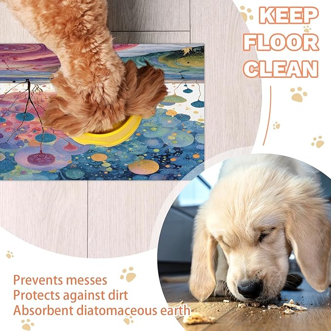 Forest Dog Food Mat for Floors Absorbent, Quick Dry Water Dispenser Mat for Food, Water, Pet Supplies 12" x 20", Colorful Balloon
