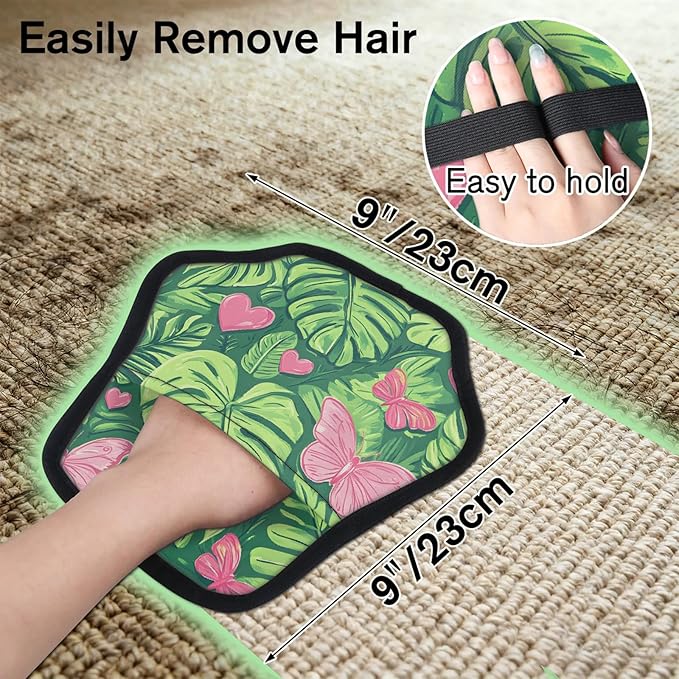 Reusable Pet Hair Removal Glove Butterfly Palm Leaves Magic Brush for Cat & Dog Hair Remover for Car, Sofa, Bedding, Clothes - 9x9 Mitt Washable