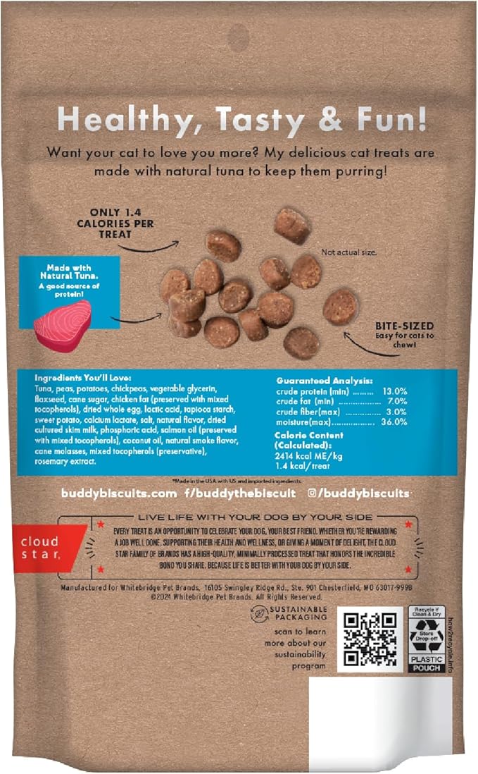 Buddy Biscuits 3 oz Pouch of Grain Free Soft & Chewy Cat Treats Made with Natural Temping Tuna