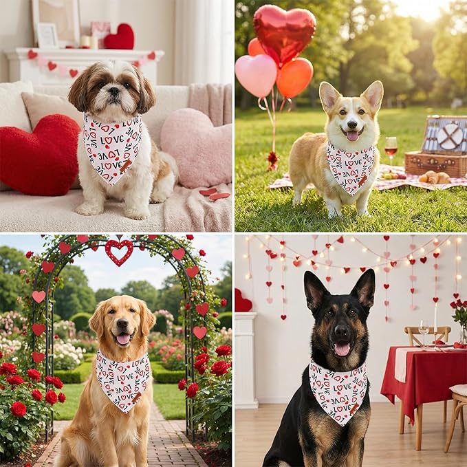 PTDECOR Dog Valentine Bandana, Reversible Love and Heart Print Valentine Pet Scarf, Premium Durable Fabric, White Bandanas for Extra Large Dogs (X-Large)