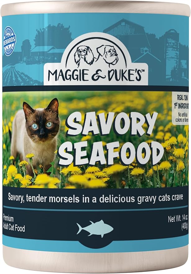 CountryMax Maggie and Duke’s Canned Cat Food – 14 oz – High-Protein, Real Meat, Wet Food for Adult Cats & Kittens (Case of 12 Cans, Savory Seafood)