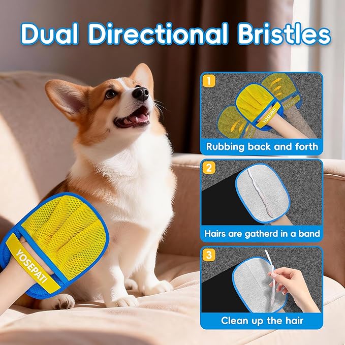 Pet Hair Removal Glove, Five-Finger Magic Brush Electrostatic Mitt, Pet Hair Remover Tool for Dog & Cat, Reusable Pet Hair Gloves Pet Grooming Needs, Fur Remover for Couch, Clothing & Carpet