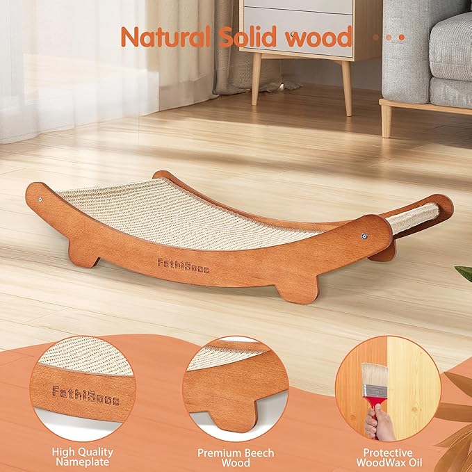 Sisal Cat Scratcher Bed Shaped U, Beech Wood Cat Scratching Pad Indoor cat Toy,Durable Cat Scratcher,Wooden Cat Furniture Protector, Large Cats Scratcher Lounge,Clawing and Play