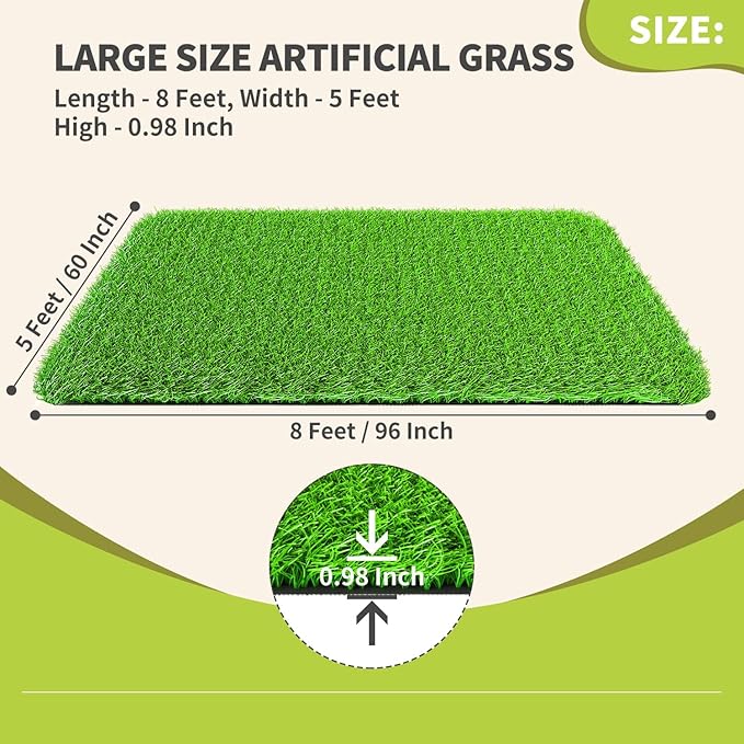 LOOBANI Artificial Grass Rug Indoor Outdoor, Realistic Synthetic Grass with Drainage Holes, Artificial Grass Turf for Balcony Garden Landscape Decoration, 5 Feet x 8 Feet