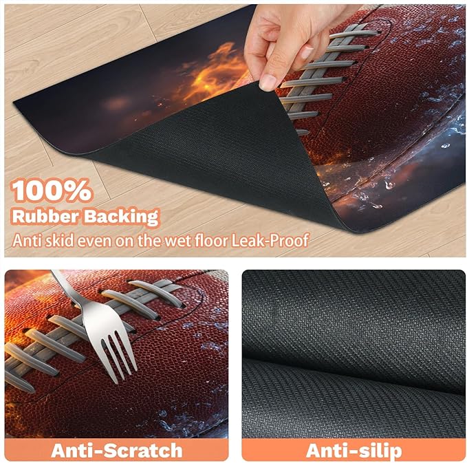 Fire Football Dog Food Mat for Floors Absorbent, Quick Dry Water Dispenser Mat for Food, Water, Pet Supplies 12" x 20", Lightning Rugby