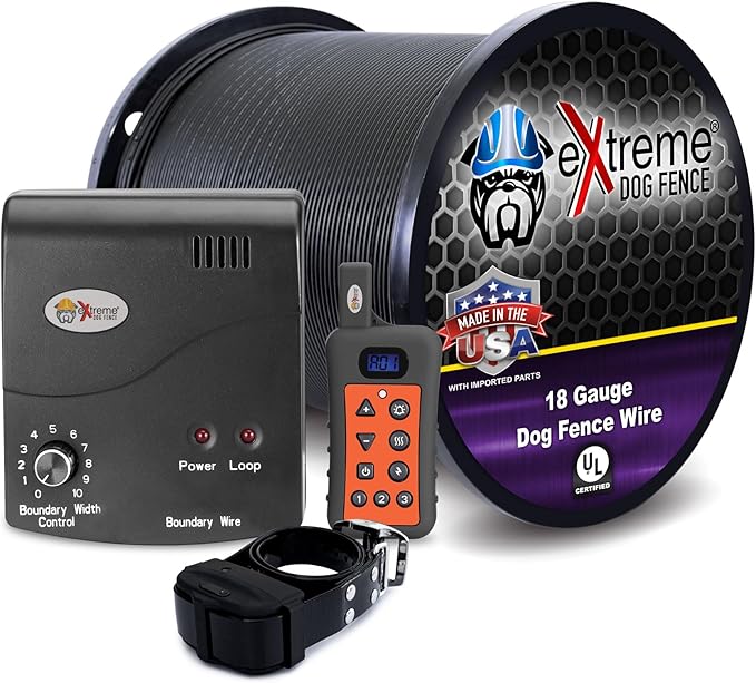 Extreme Dog Fence Electric Dog Fence + Behavior Trainer Contain + Train Dual Feature Solution and Expansion Components - 1 Dog System with 500 Feet of 18 Gauge