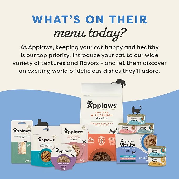 Applaws Vitality Wet Cat Food in Broth, Natural Cat Food with Added Vitamins & Minerals, Grain-Free, Carrageenan Free, Fish Selection in Broth (12x2.47oz Cans)