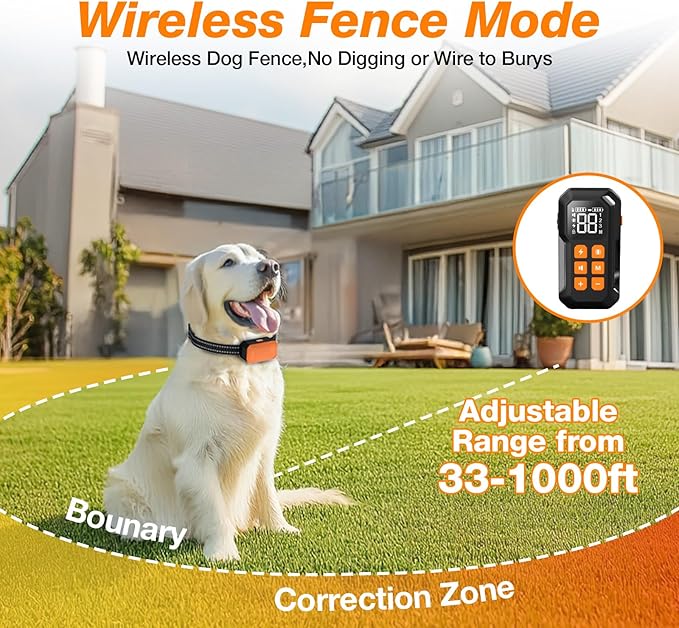 Wireless Dog Fence,Electric Dog Fence Rechargeable,Dog Fence Outdoor for Yard,Dog Training Collar Boundary Containment System with Remote Control,IPX7 Waterproof,Portable