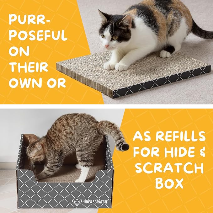 Hide & Scratch Cat Scratcher Pad – 4 Pack | Double-Sided Cardboard Refills for Our Scratching Box | Reversible Corrugated Board for Indoor Cats | Toy Mat for Kitten Claw Play & Furniture Protection